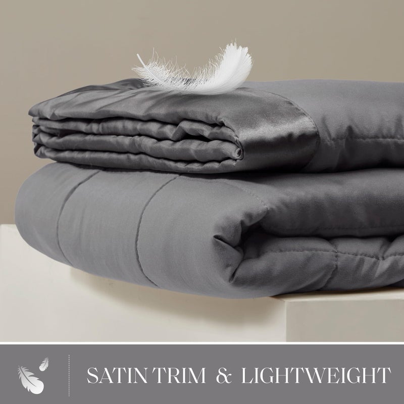 Madison Park Windom Down Alternative Blanket, Premium 3M Scotchgard Moisture Wicking Treatment, Lightweight and Soft Bed Cover For All Season, Satin Trim, Charcoal Twin - Image 2